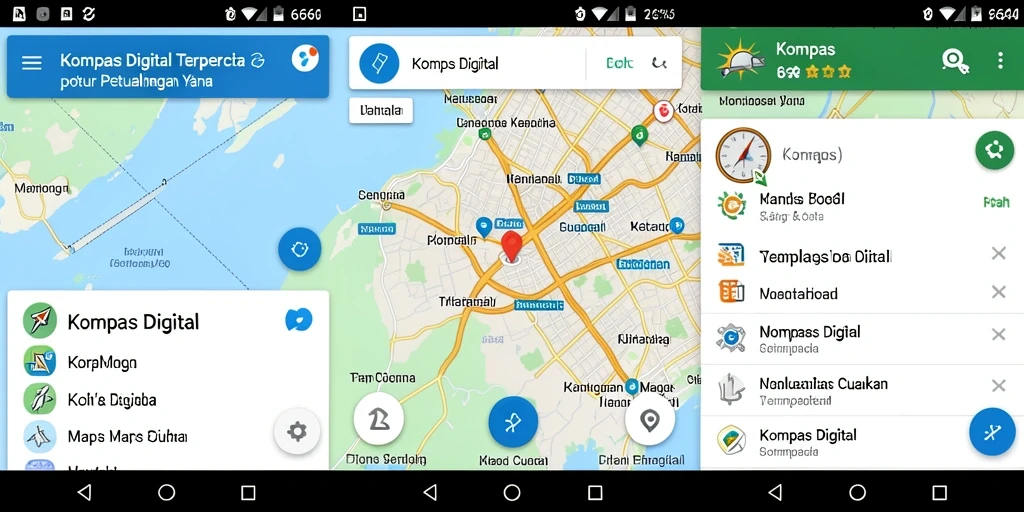 Tampilan antarmuka aplikasi 666I dengan fungsi kompas digital.