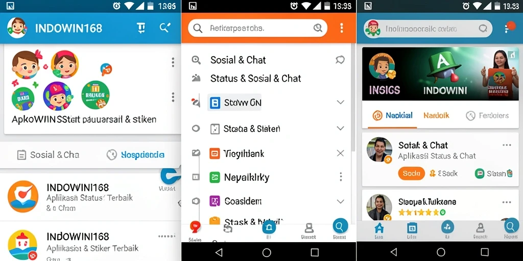 Tampilan antarmuka aplikasi INDOWIN168 dengan stiker kreatif.