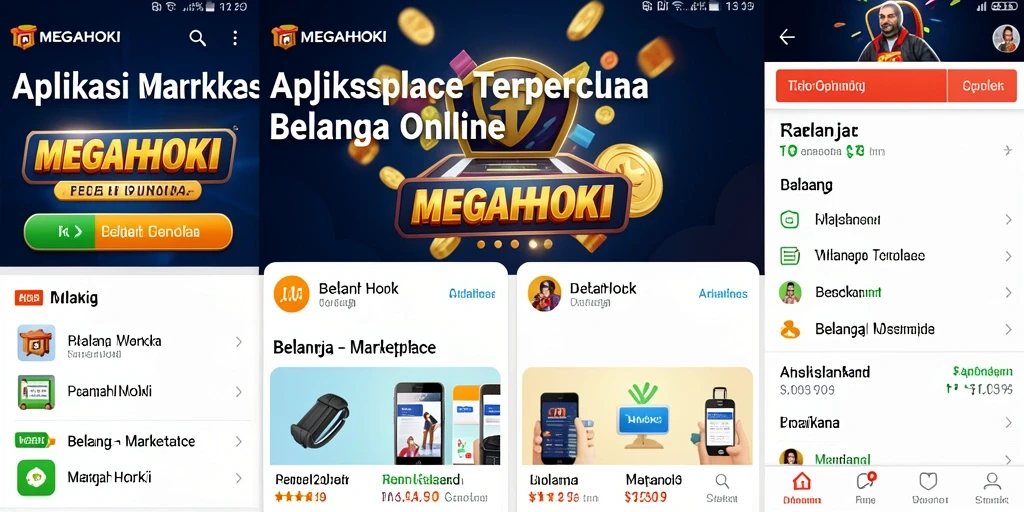 Antarmuka MEGAHOKI menampilkan berbagai kategori produk yang menarik.